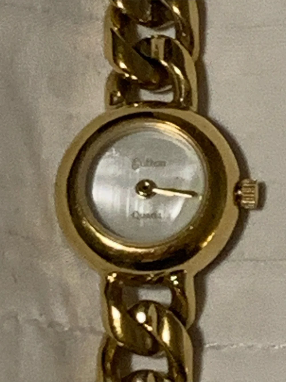 Sutton Vintage Gold-Plated Chain-Link Bracelet Watch with Mother-of-Pearl Dial